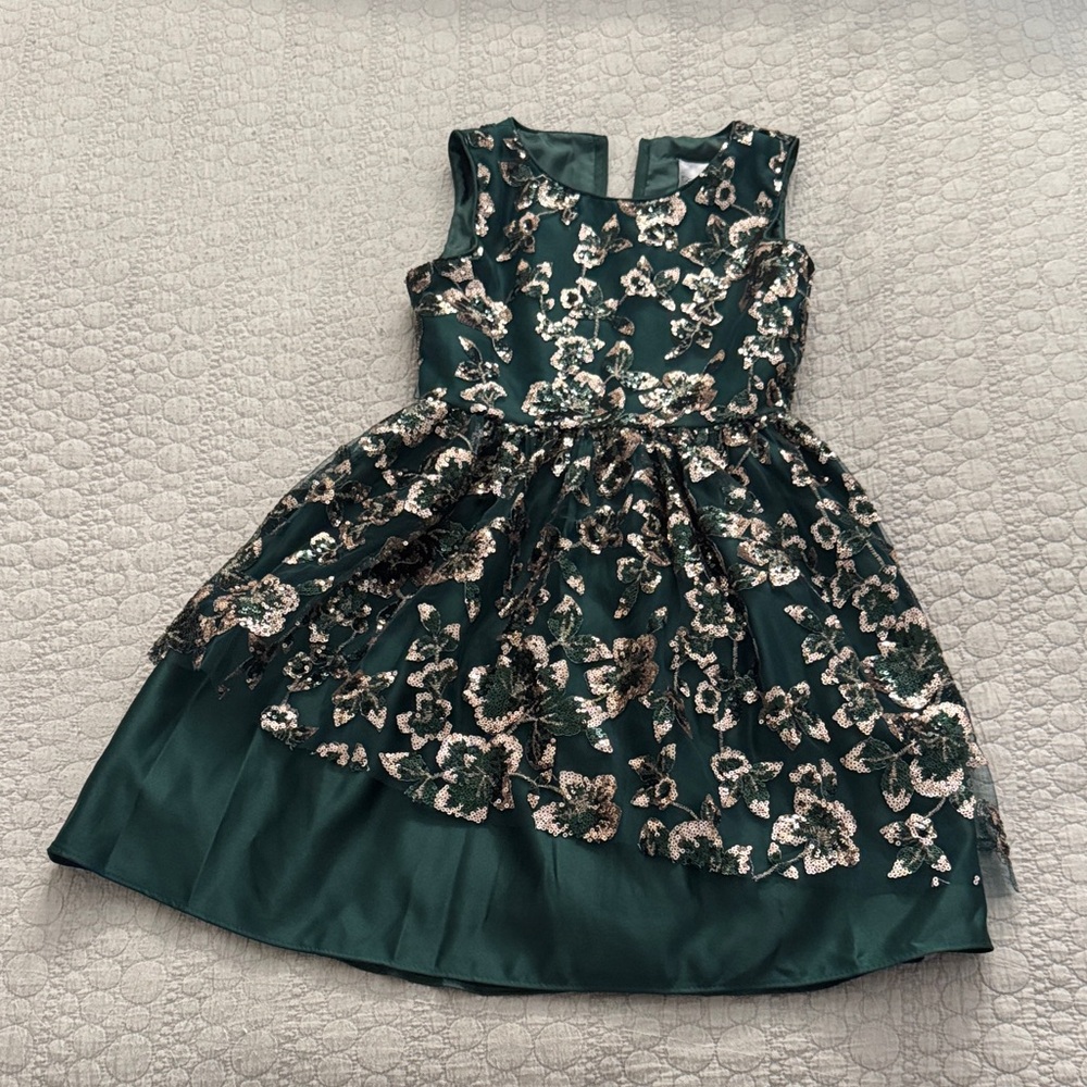 Elegant Green Floral Kids Dress